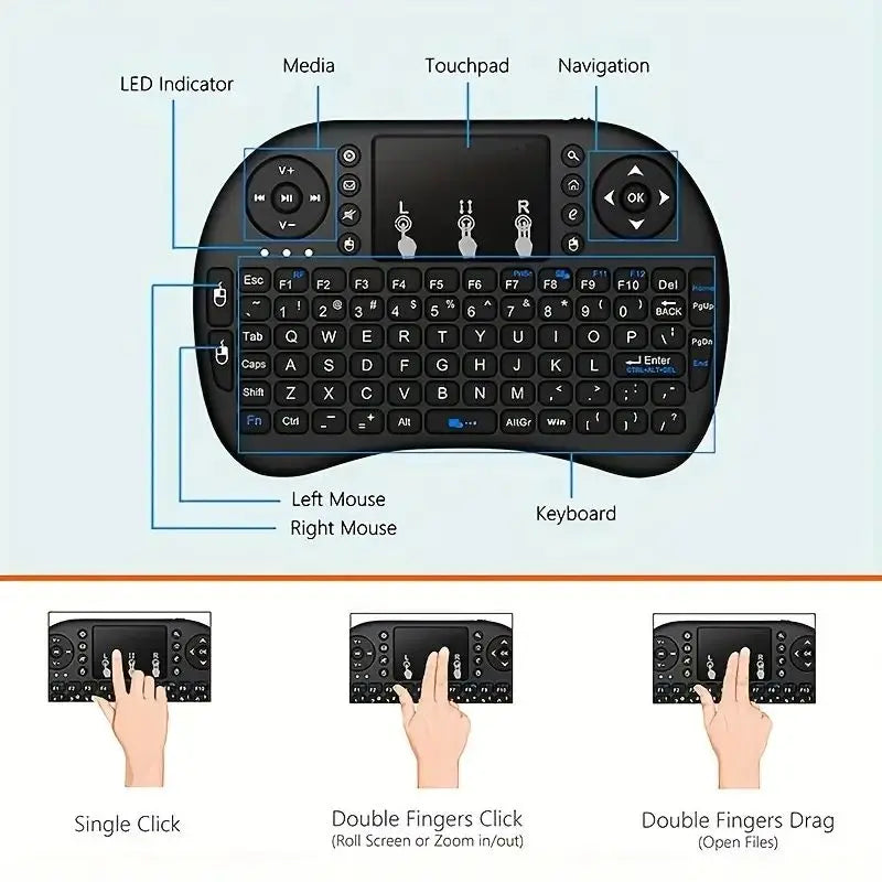 GAMINJA i8 Mini 2.4G Wireless Air Mouse & Keyboard – Touchpad Remote for Android TV, PC & Smart TV