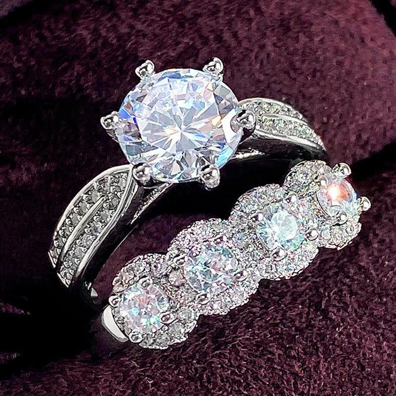 Set of 14 Imported Ring Set (14 Styles 925 sterling silver designer Rings Set Round Cut Wedding Rings For Women Fashion Engagement Rings Jewelry personalized)