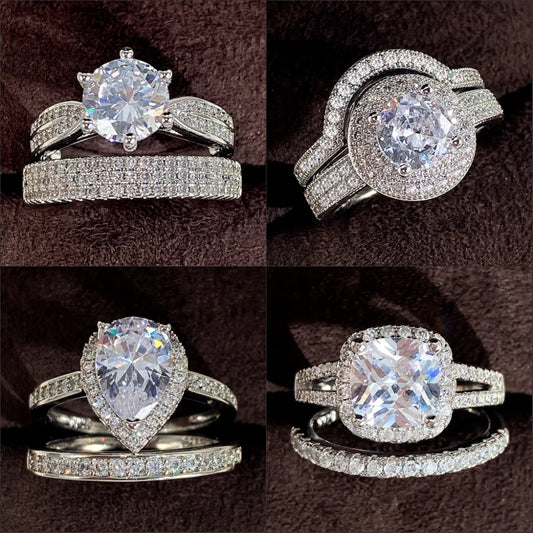 Set of 14 Imported Ring Set (14 Styles 925 sterling silver designer Rings Set Round Cut Wedding Rings For Women Fashion Engagement Rings Jewelry personalized)